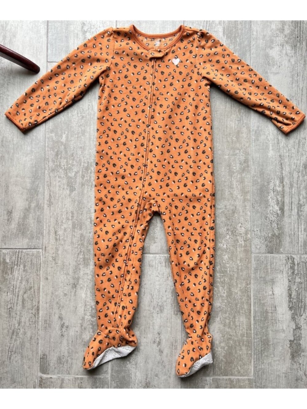 One Piece Fleece Zip Pajamas Pj's Footed Sleeper Leopard Cozy Soft Girl Sleep 5T